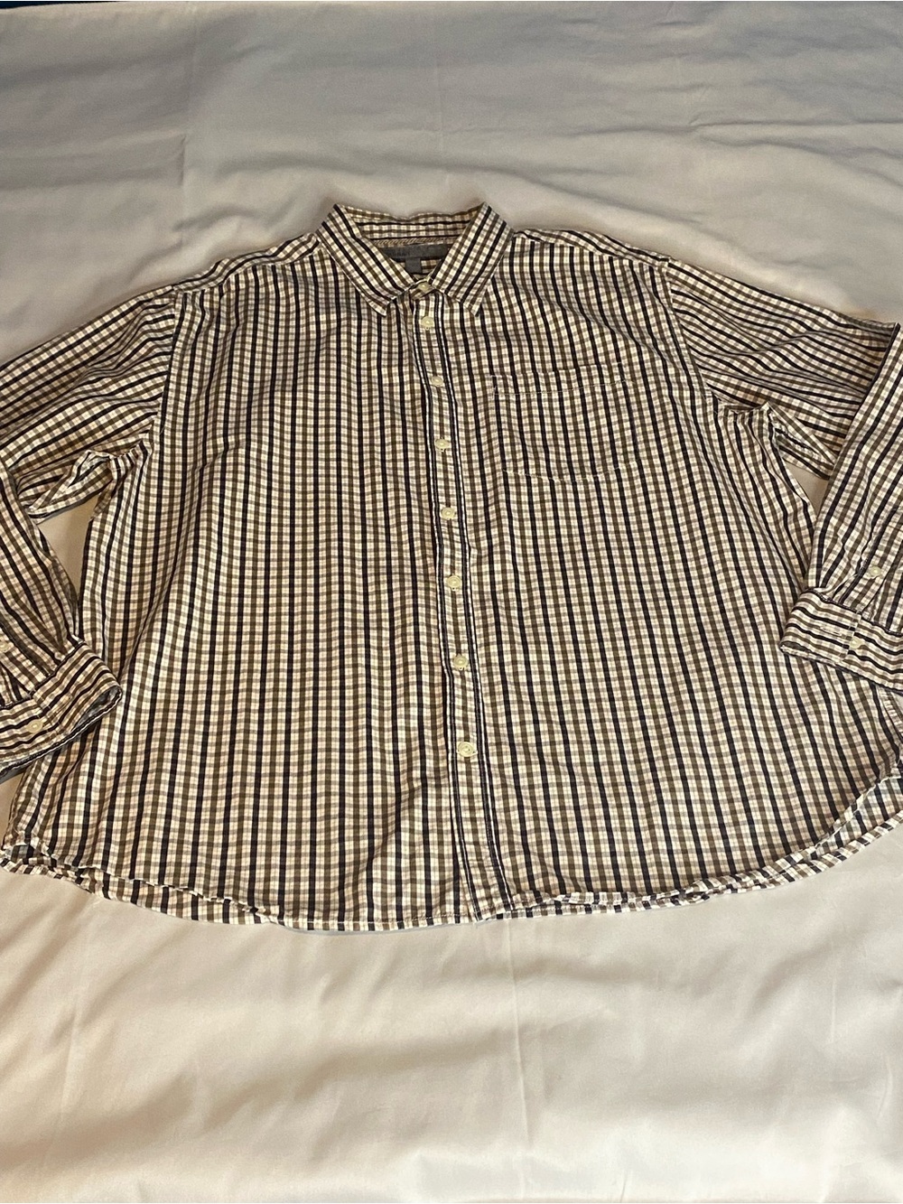 Men's Long-Sleeve Checked Button-Down Shirt - Brown/White